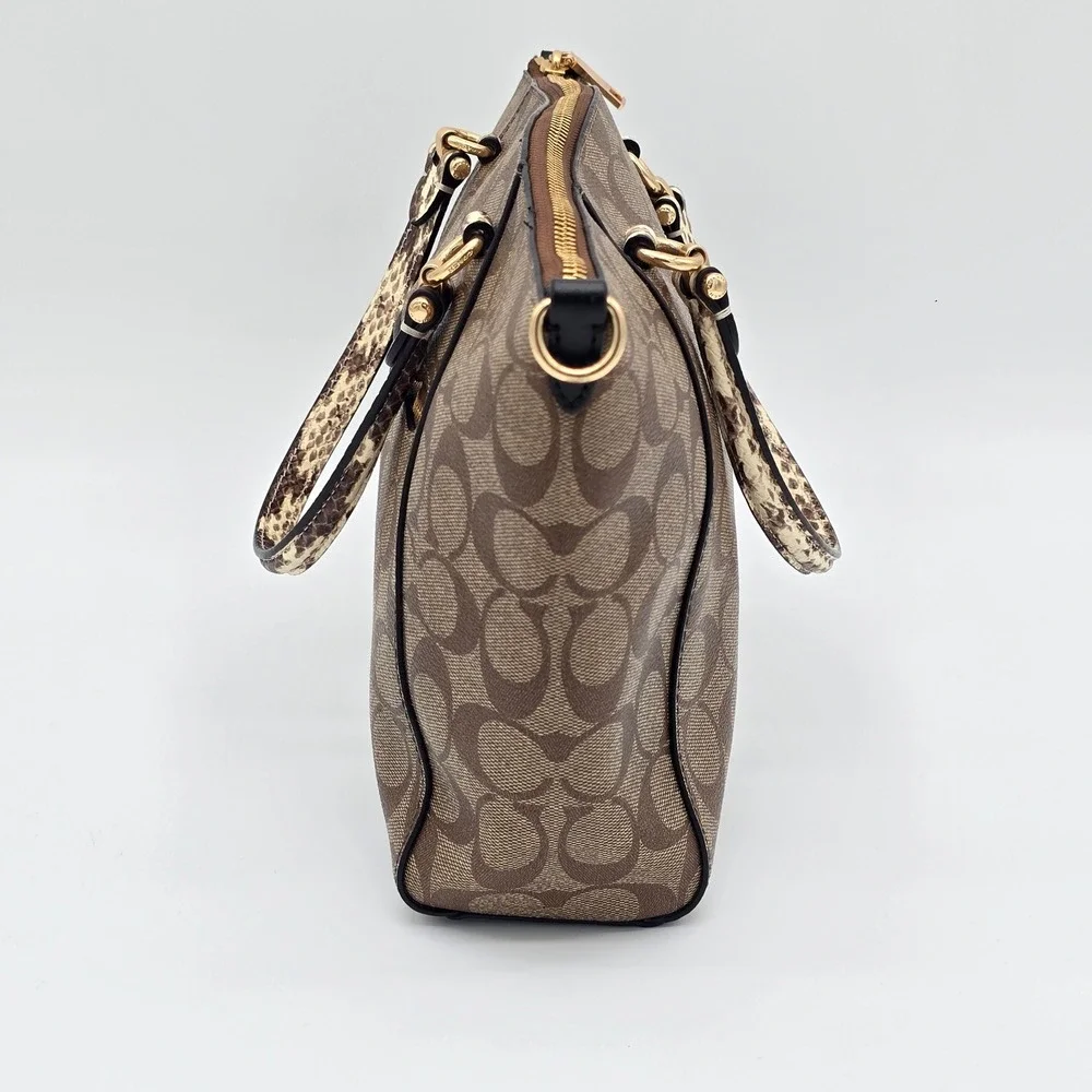 Coach Prairie Satchel Signature Canvas Snakeskin Brown Gold C2854 Handbag